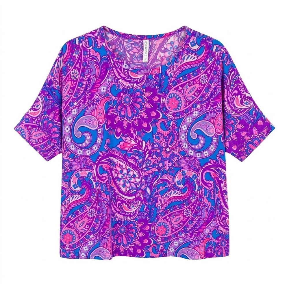 NEW Dear Scarlett XL Purple Pink Paisley Oversized Dolman Short Sleeve Top XL